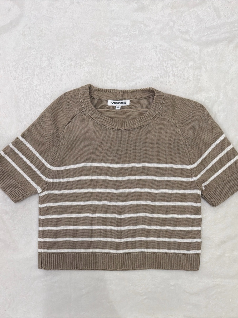 Vigoss Brown & White Striped Short Sleeve Sweater Size S